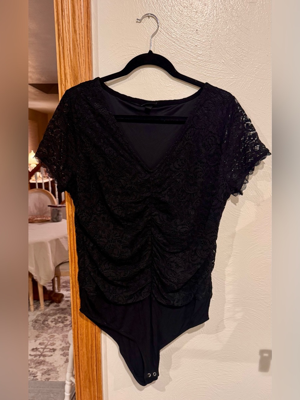 torrid Black Lace Ruched V-Neck Bodysuit